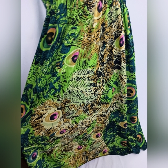Artsy Vacation Elegant Boho Dopamine Green Peacock Print Summer‎ Dress (#640) - Picture 5 of 9